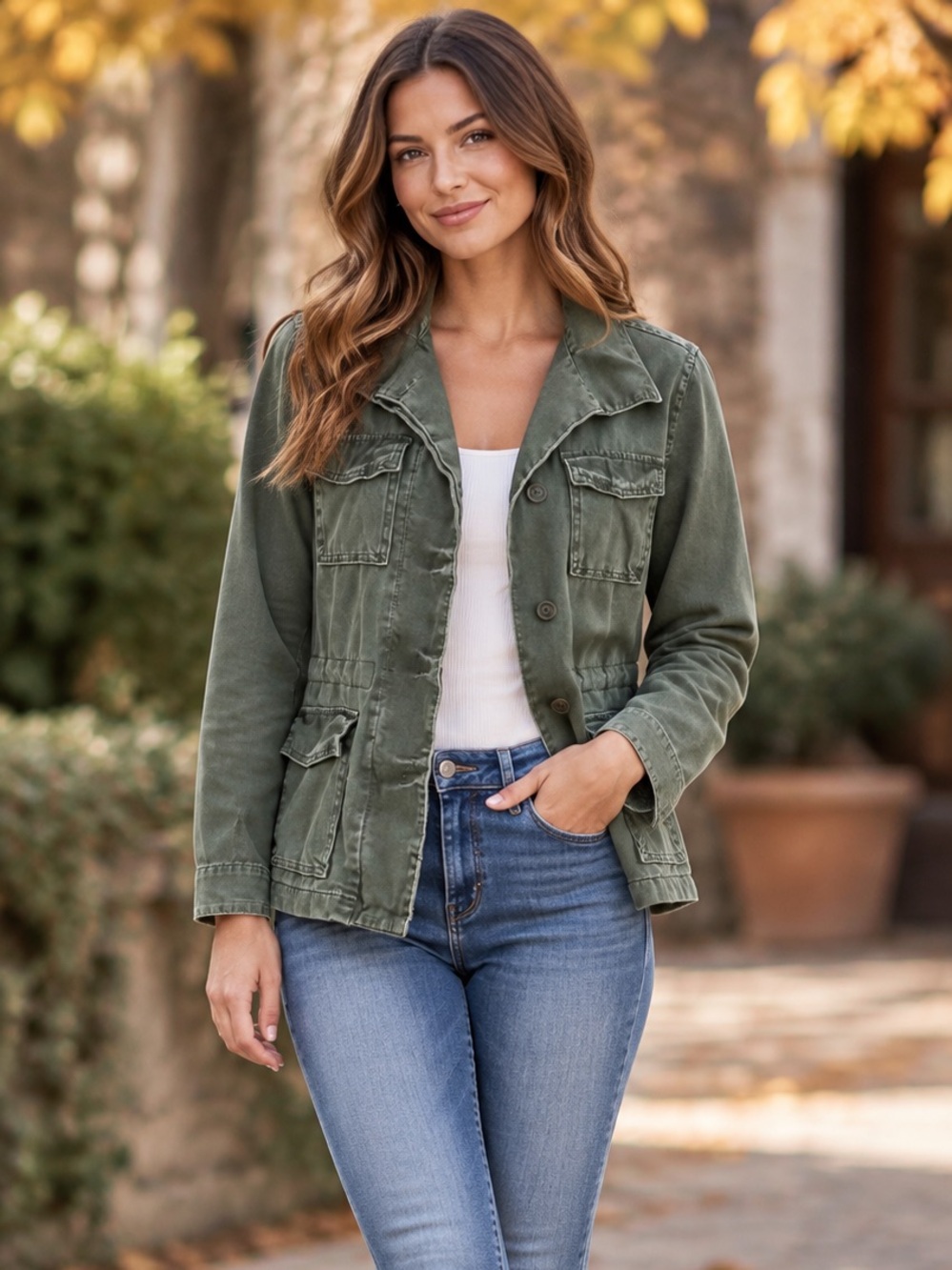 Ecote Olive Green Military Utility Jacket Size Small Four Pocket Boho